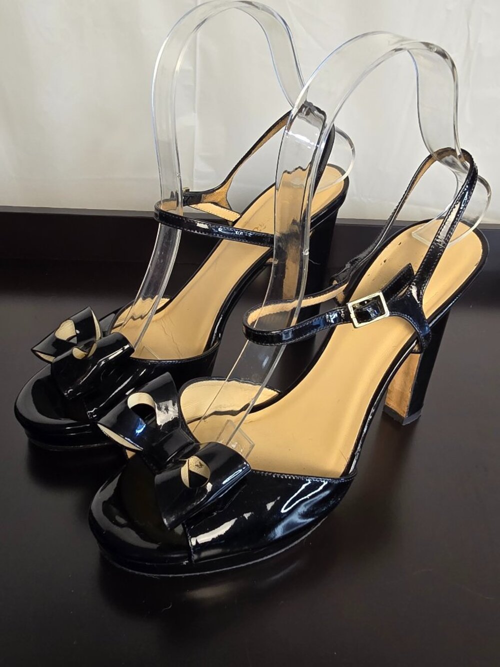 Kate Spade Vintage Black Patent Leather Bow Platform Heels Size 8